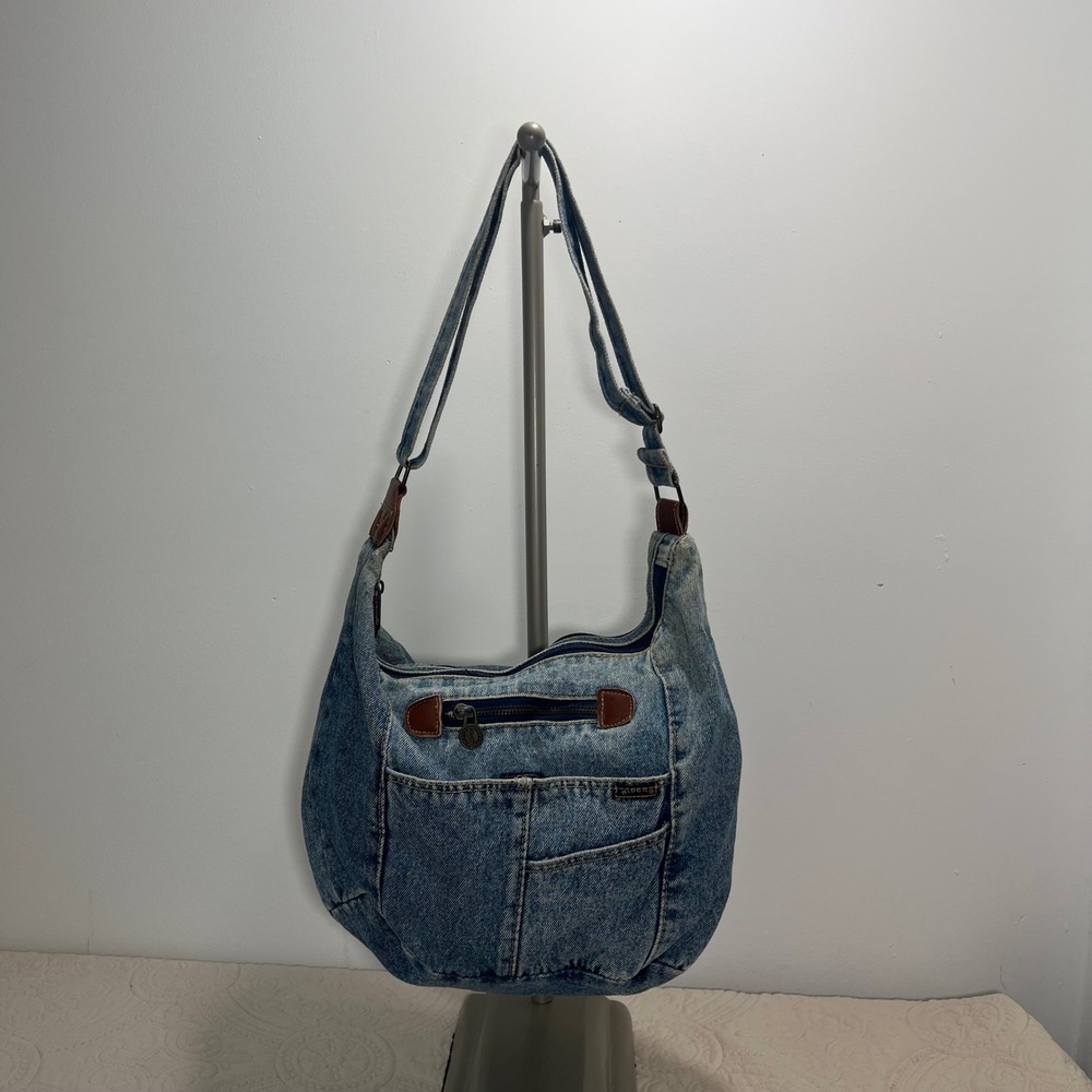 Riders by Lee Vintage Denim Hobo Bag Light Wash Blue Cotton Shoulder Bag Zipper
